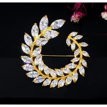 Brož B-TOP Zirkonová brož Olivový list Druh barvy: Zlatá