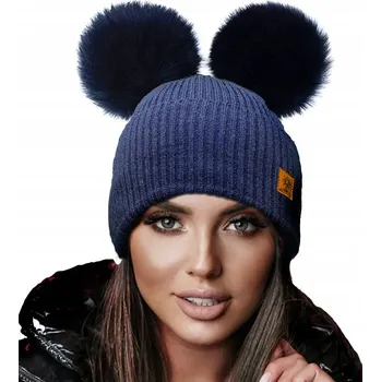 Čepice Fashionweek Dámská zimní čepice se dvěma bambulkami WOOL2 Barva: Tmave modry, Velikost: Universal