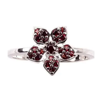 Prsten stříbrný prsten s českým granátem - květina (6271078) Velikost: 53, povrchová úprava: zlacené