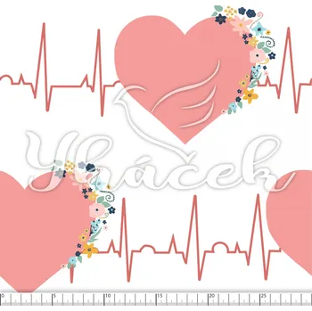 Zakázkový tisk, softshell, kočárkovina... EKG s květy na bílé Látky k tisku: Microfirba
