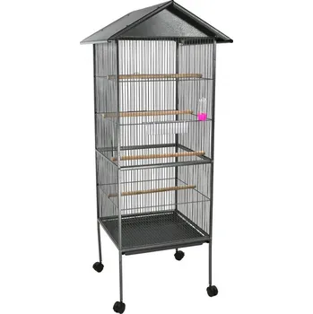Kvalitní Německá klec, voliéra pro papoušky i hlodavce kovová. Se stříškou, 65x65x156cm.