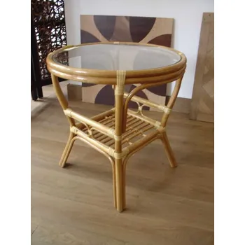 Zahradní stůl PELANGI ratanový stůl kulatý se sklem | RYCHLÉ DODÁNÍ