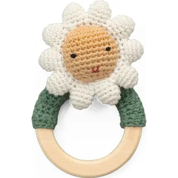 SEBRA Háčkované chrastítko na dřevěném kroužku Flower