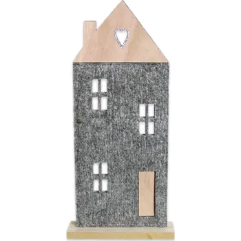 Vánoční dekorace Domek filc/dřevo 54cm šedá (551068)