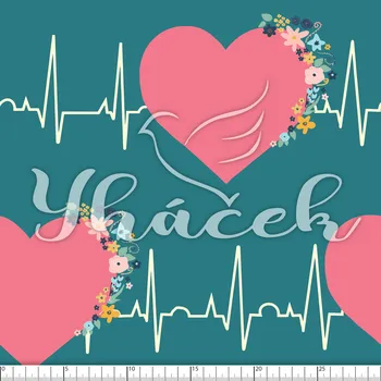 Zakázkový tisk, softshell, kočárkovina... EKG s květy na petrolejové Látky k tisku: Fleece