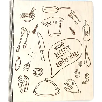 Zápisník MAJADESIGN Dřevěná kuchařka - zápisník na recepty - text na přání Formát: A4, Papír: Linkovaný