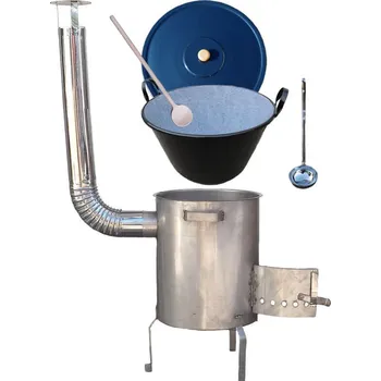 Kempingové nádobí Zabijačkový smaltovaný kotel 60 L + nerezová kotlina, tloušťka 1,5 mm, průměr 50 cm STRONG EXCLUSIVE + naběračka a vařečka