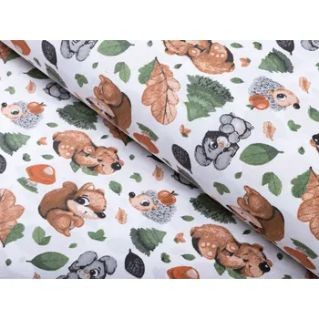 Dětská bavlněná látka/plátno Sandra SA-282 Veverky a lesní kamarádi - šířka 160 cm