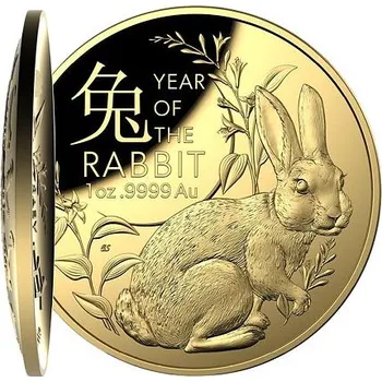 Exkluzivní zlatá mince Lunární série Year of the Rabbit (Rok králíka) 1 Oz 2023 Dome PROOF (Lunar RAM)