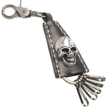 Kožená klíčenka s kovovým zdobením Lebka (přívěsek na klíče v rock style)