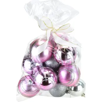 Vánoční ozdoba Vánoční koule v sáčku, assort, sv. růžové / stříbrné, 14 ks