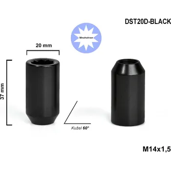 Matice na kolo Kolová matice M14x1,5 kužel s vnitřním mnohohranem, DST20D-BLACK, výška 37, Ø 20 mm, černá
