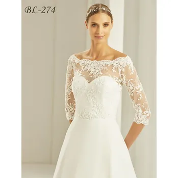 Bolerko Krajkový svatební kabátek zdobený korálky ivory BL-274 Vybraná velikost: M