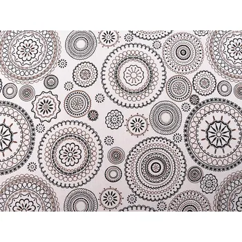 Bavlněná metráž / imitace lnu hrubší, mandala, barva režná