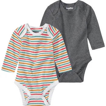 Kojenecký body lupilu® Chlapecké body s dlouhými rukávy BIO, 2 kusy (tmavě šedá/pruhy, 50/56)