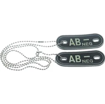 Nášivka ID štítky krevní skupina AB negativ (2 štítky v balení. přívěsek "psí známky" )