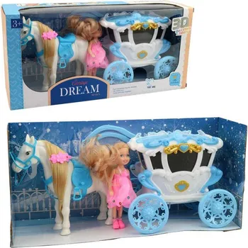 Panenka Kočár s koněm a panenkou na baterie Světlo Zvuk plast
