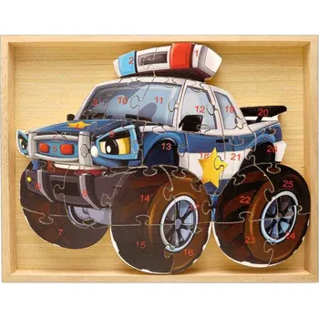 Dřevěné puzzle Policie (barevná dřevěná skládačka v dřevěné krabici pro děti od tří let)