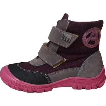 Dívčí zimní obuv ZIMNÍ NEPROMOKAVÉ BOTY KTR Střední šířka s membránou - šedá 160 + bordó + duha růžová Velikost: 34