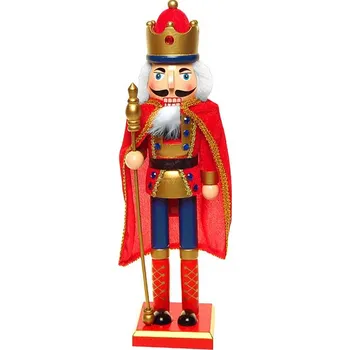 Vánoční dekorace TifanTEX Louskáček král se žezlem a pláštěm červený 38 cm