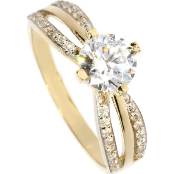 Prsten Zlatnictví Helios Zlatý prsten posázený zirkony Velikost: 51, Váha: 2,35g