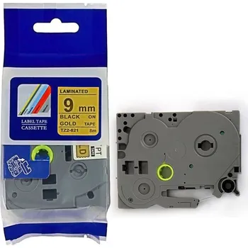 Pásek do tiskárny Alternativní páska Brother TZ-821 / TZe-821, 9mm x 8m, černý tisk / zlatý podklad