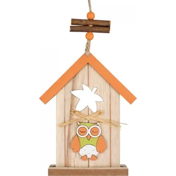 Dřevěná budka na zavěšení oranžová 15 cm