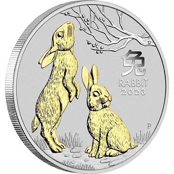 ROK KRÁLÍKA 2023 Lunární série III. coin Year of the Rabbit Gilded - 1 oz stříbrná mince pozlacená