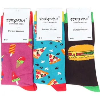 Dámské ponožky Veselé dámské ponožky 3 páry jídlo (Vtipné ponožky pro ženy Pizza Hamburger Kobliha Virgina 2101 3 páry v balení)
