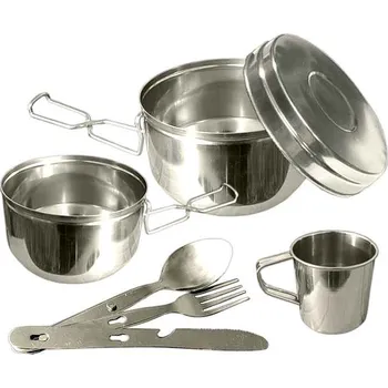 Kempingové nádobí Ešus nerezový 7 dílný (univerzálna kempinková souprava na jídlo)