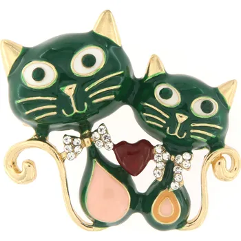 Brož Brož - zamilované kočky se zirkony, zelené barvy 9001492-2