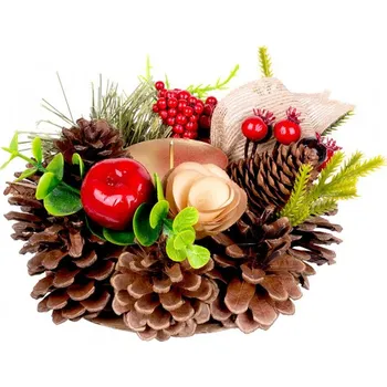 Svícen Svícen Vánoce, s chvojím a mašlí, přírodní, 15 cm