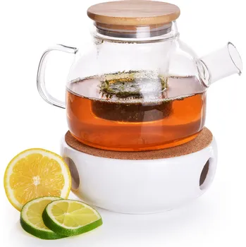 Konvice na čaj Dedra 3v1 skleněná čajová konvice 750 ml + keramický ohřívač