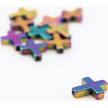 Dětské navlékací korálky Pro Háčkování Mezidíl kříž 17 x 14 mm syntetický pokovený hematit duhový