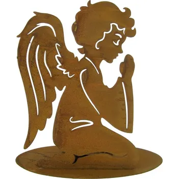 Svícen Plechový anděl svícen rezavý 16,5 cm (Figurka anděla jako svícen)