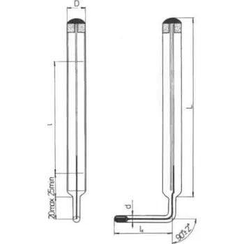 Nábytkové kování Teploměr technický úhlový, typ 160, Rozsah [°C]: 0 – 160, Dělení [°C]: 2, Délka stonku [mm]: 60, Délka stupnicové části [mm]: 160