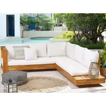 Venkovní rohová pohovka z certifikovaného akáciového dřeva s bílými polštáři velká pohovka Beliani