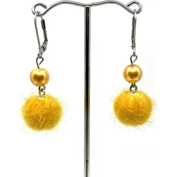 Náušnice Bambulkové náušnice s perlou žluté