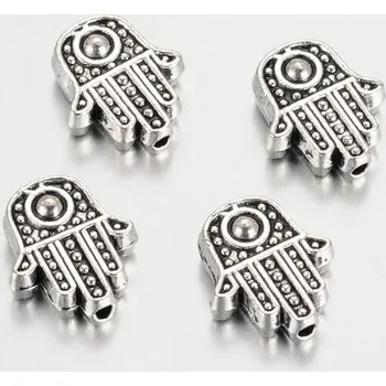Dětské navlékací korálky Kovový korálek - starostříbrný - hamsa - 12 x 10 x 4 mm - 1 ks