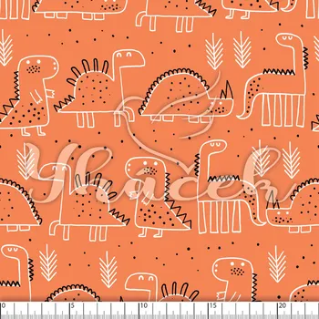 Zakázkový tisk, softshell, kočárkovina... Zvědaví dinosauři na cihlové Látky k tisku: Microfirba