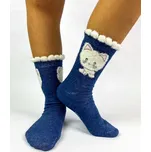 Dívčí ponožky v modré barvě s kočičkou, Velikost 30-32