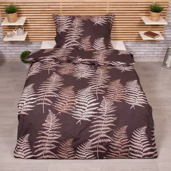 Povlečení Povlečení Kapradiny II hnědé 140 x 200, 70 x 90 cm zipový uzávěr