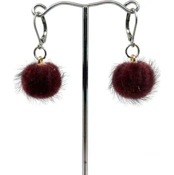 Náušnice Bambulkové náušnice vínové