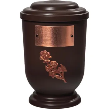 Smuteční dekorace Pohřební Plastová urna na popel, oválné oblé víčko, hnědá, štítek č. 53, 100 x 50, růže