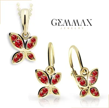 Souprava šperků GEMMAX "" Souprava zlatých dětských šperků motýlci - náušnice a přívěsek – zlatý šperk ryzosti 585/1000 v Dárkovém balení s Certifikátem GBSYRB-2259