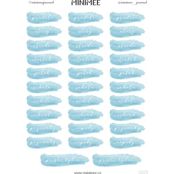 samolepka Samolepky MINIMEE - Watercolor dny v týdnu (modrá)