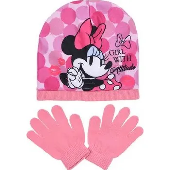 Čepice SUN CITY Dětská zimní sada Minnie – čepice a rukavice Barva: RŮŽOVÁ 54