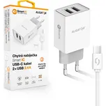 Chytrá síťová nabíječka ALIGATOR 2.4A, 2xUSB, smart IC, bílá, USB-C kabel 2A