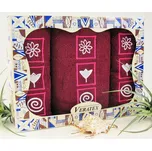 Luxusní dárkový vyšívaný froté set 1 osuška 2 ručníky (vínová)