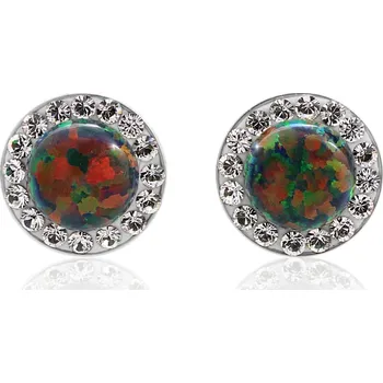 Náušnice Stříbrné náušnice pecky se zelenoměnivým opálem a krystaly Swarovski Elements Vitrail Medium Opal